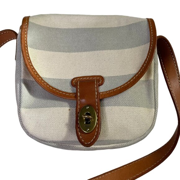 Fossil Crossbody Bag Stipe Gray Biege Adjustable Strap Canvas Purse u - Picture 1 of 9